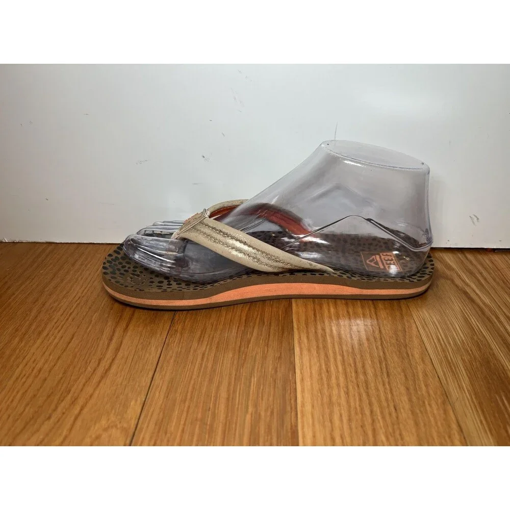 Reef Sandals Shoes Kids Size 5 Beige Ahi Flip Flop Animal Print Beach Casual